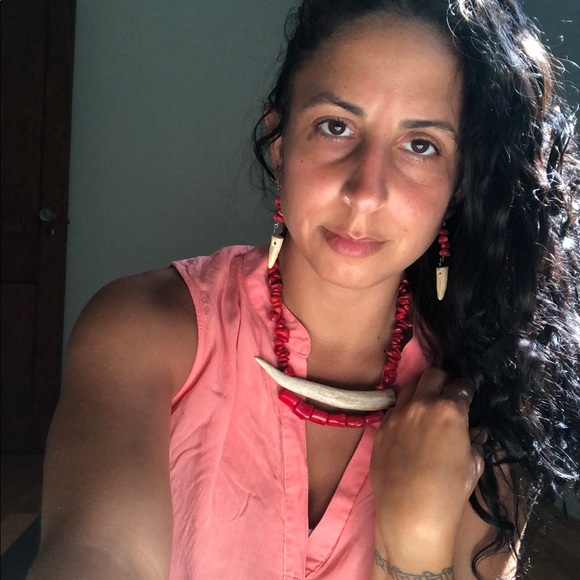 Red Coral Deer Antler Statement Necklace - Picture 7 of 14